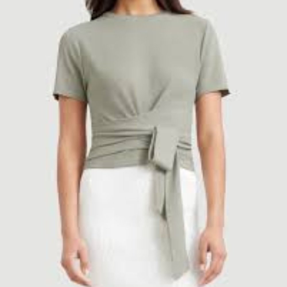 Modern Citizen Jude Cropped Wrap Blouse - Olive Green